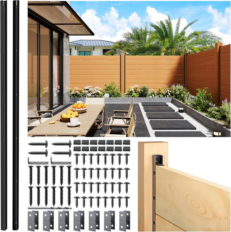 Prinfort 2pack 4FT (H: 45.5″) Matel Backyard Privacy Fence Panels Post Black, Install Fence Panels Post for Wood Slats Outdoor - Image 1